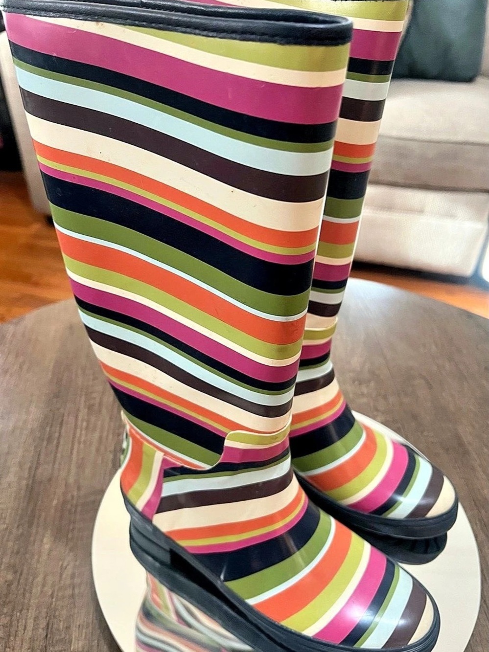 Coach Pearl Multicolor Stripe Rain Boots Multicolor
